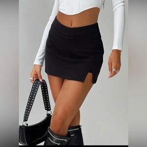 Sexy Black Mini Skirt with Built-In Shorts & Side Pleats